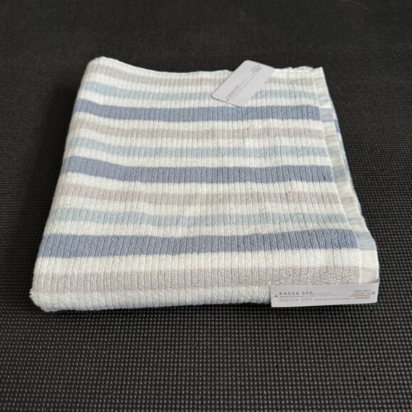 5pc Kassa Spa White Blue Striped Stripes Towels Washcloths Quick Dry 100% Cotton - Picture 2 of 7